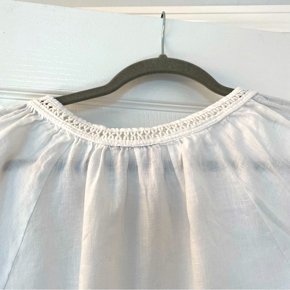 Lungo L’Arno Linen Blouse Shirt Top Embroidered Neckline White Size S - Picture 6 of 11